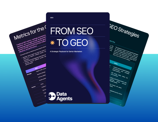Cover of the From SEO to GEO strategic playbook for senior marketers by Data Agents